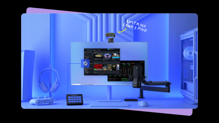 A diagram illustrating Insta360 Link 2 Pro integrating with Elgato streamer gear.