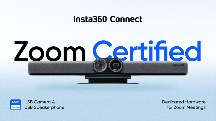 Insta360 Connect, AI Videobar, confirmation of Zoom certification.