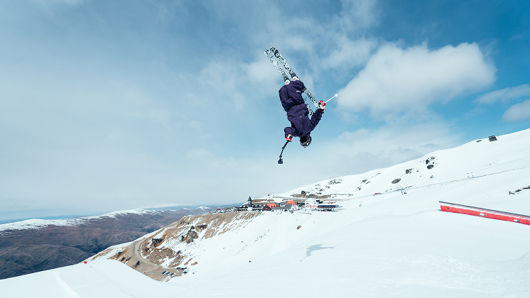 a man using insta360 ace pro2 during skiing to shoot POV's view