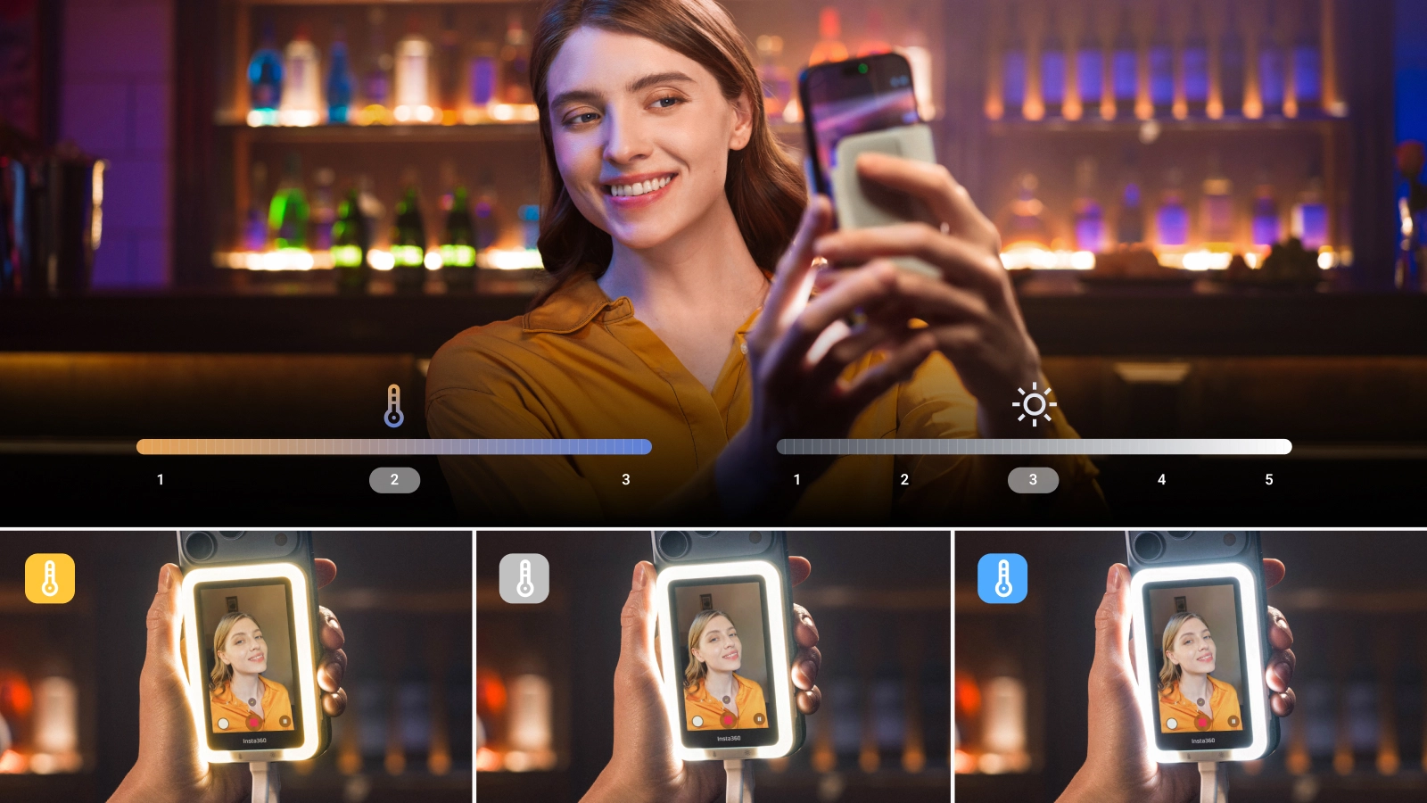 與 AMIRO 共同開發的 補光版提供 3 種色溫和 5 種亮度。它能淡化膚色陰影和瑕疵，讓您即使在微弱光線下，也能讓您擁有透亮好氣色。
