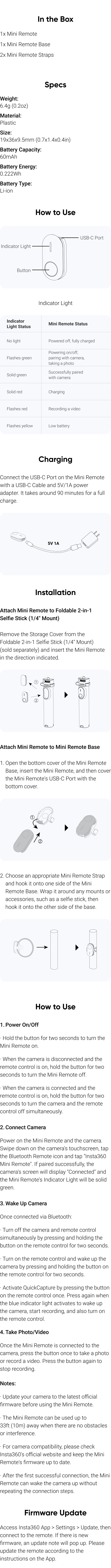 Telecomando Bluetooth Impermeabile Compatto Per Insta360 X5/X4/X3/GO3S/AcePro2 – Scatta E Registra Da Lontano Con Facilità